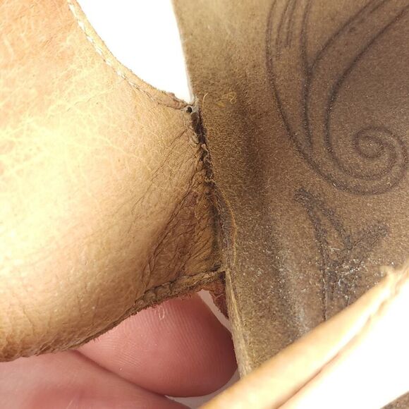 Taos Women’s Trulie US9-9,5 Cantaloupe Leather Woven Cork Wedge Strappy Sandals - Picture 13 of 16